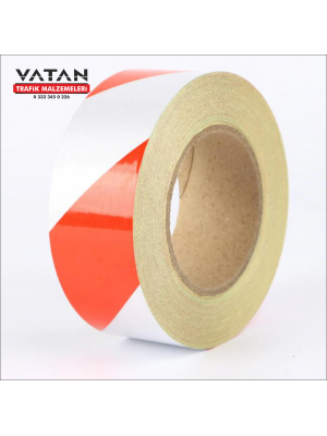 KIRMIZI - BEYAZ  REFLEKTİF BANT 5 cm X 46 Metre